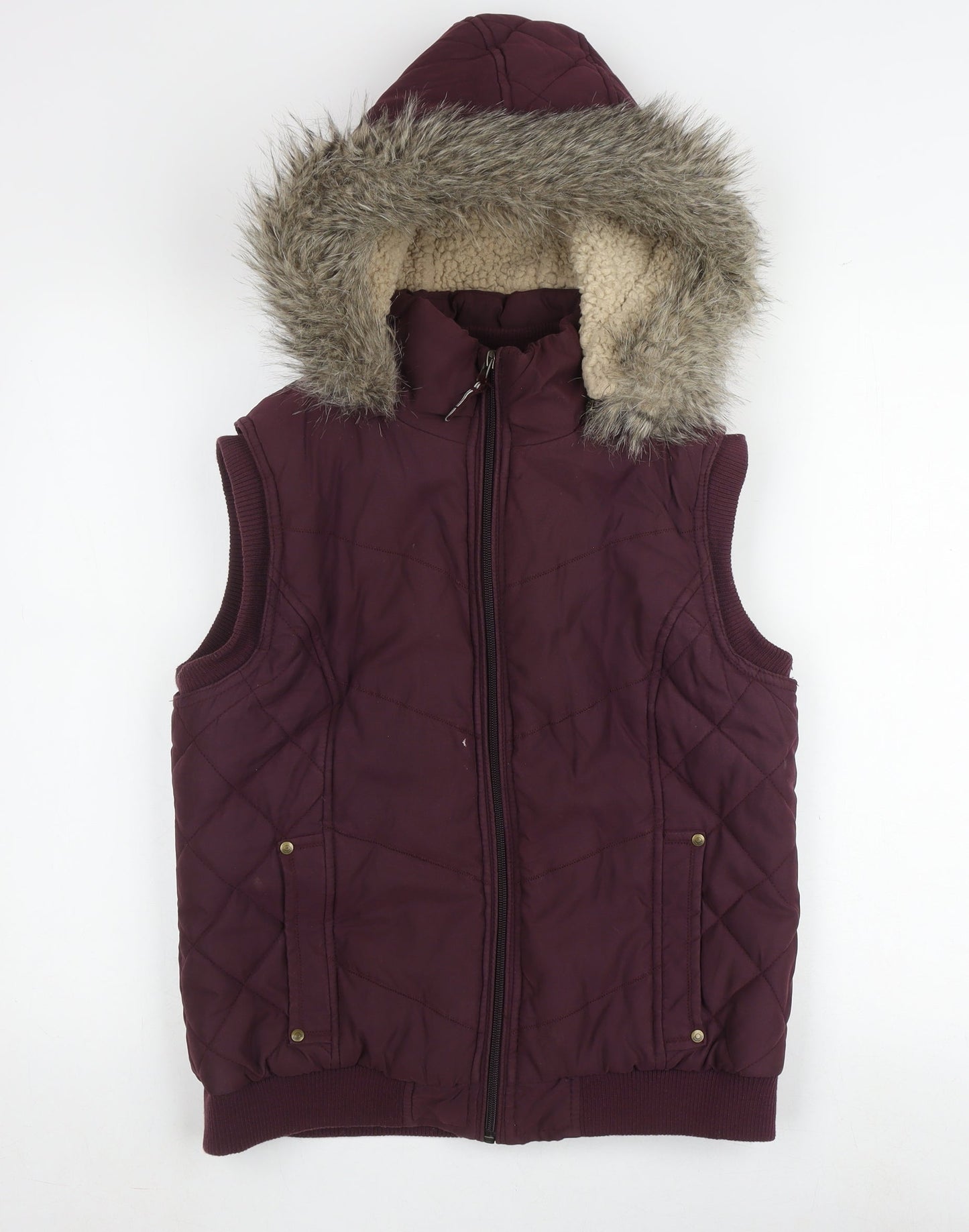 Per Una Women's Red Quilted Hooded Waistcoat M