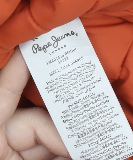 Mens UK Size L Pepe Jeans Orange Quilted Coat