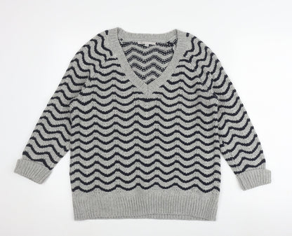 Gap Women's Grey V-Neck Pullover Jumper Size L