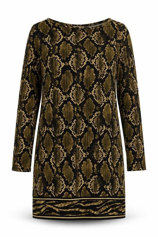 Front view of Michael Kors Women's L Brown Animal Print Dress