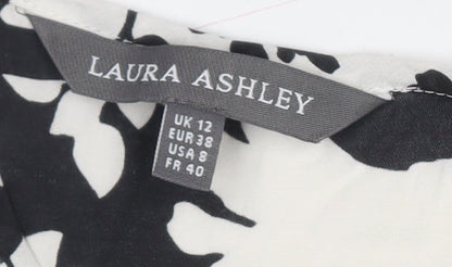 Laura Ashley Women's Black Floral Sleeveless Blouse, Size 12