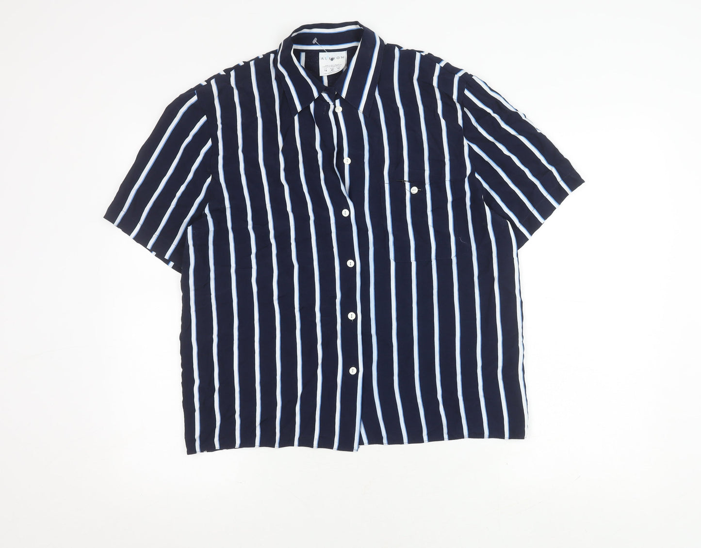 Alexon Women's Blue Striped Button-Up Shirt Size 14