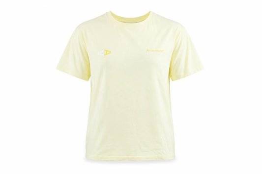 Front view of Arcminute unisex yellow geometric print t-shirt m