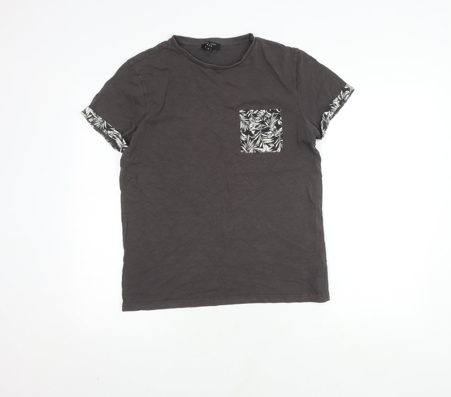 New Look Men M Grey Cotton T-Shirt with Pocket