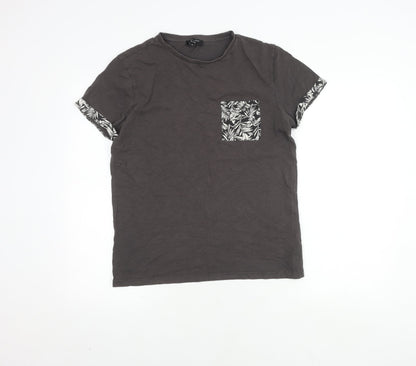 New Look Men M Grey Cotton T-Shirt with Pocket