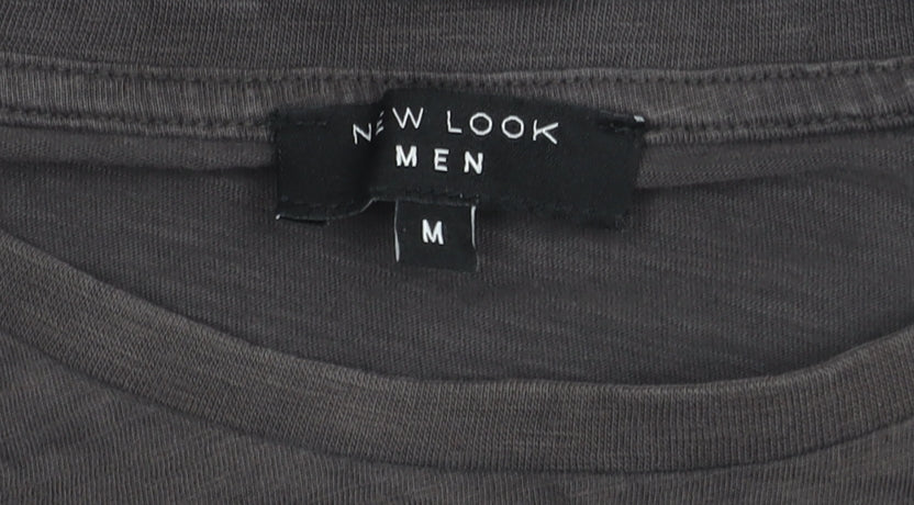 New Look Men M Grey Cotton T-Shirt with Pocket