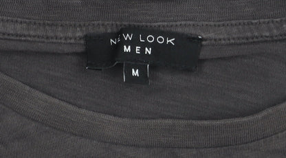 New Look Men M Grey Cotton T-Shirt with Pocket