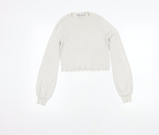 Womens UK Size S Zara White Cropped Blouse
