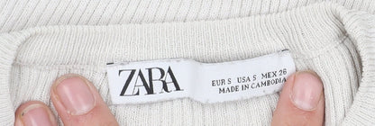 Womens UK Size S Zara White Cropped Blouse