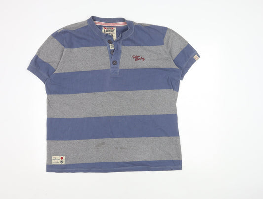 Tokyo Laundry Men's XL Grey Blue Striped Henley T-Shirt