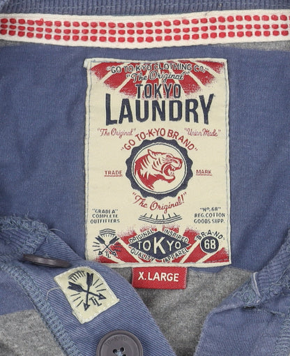 Tokyo Laundry Men's XL Grey Blue Striped Henley T-Shirt