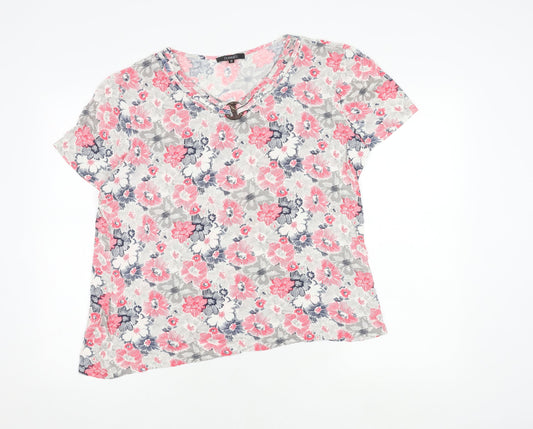 Dunnes Women's Floral T-Shirt Size 20 V-Neck Short Sleeve