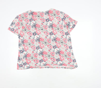 Dunnes Women's Floral T-Shirt Size 20 V-Neck Short Sleeve