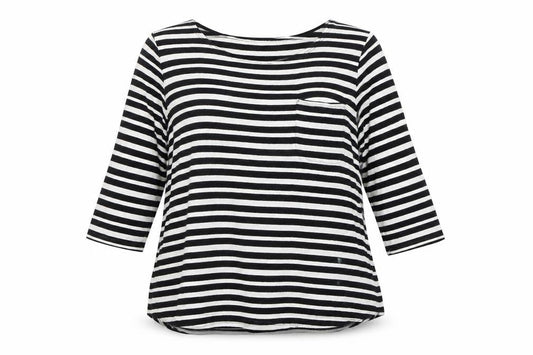 Front view of Arabella and Addison Women's Black Striped T-Shirt M