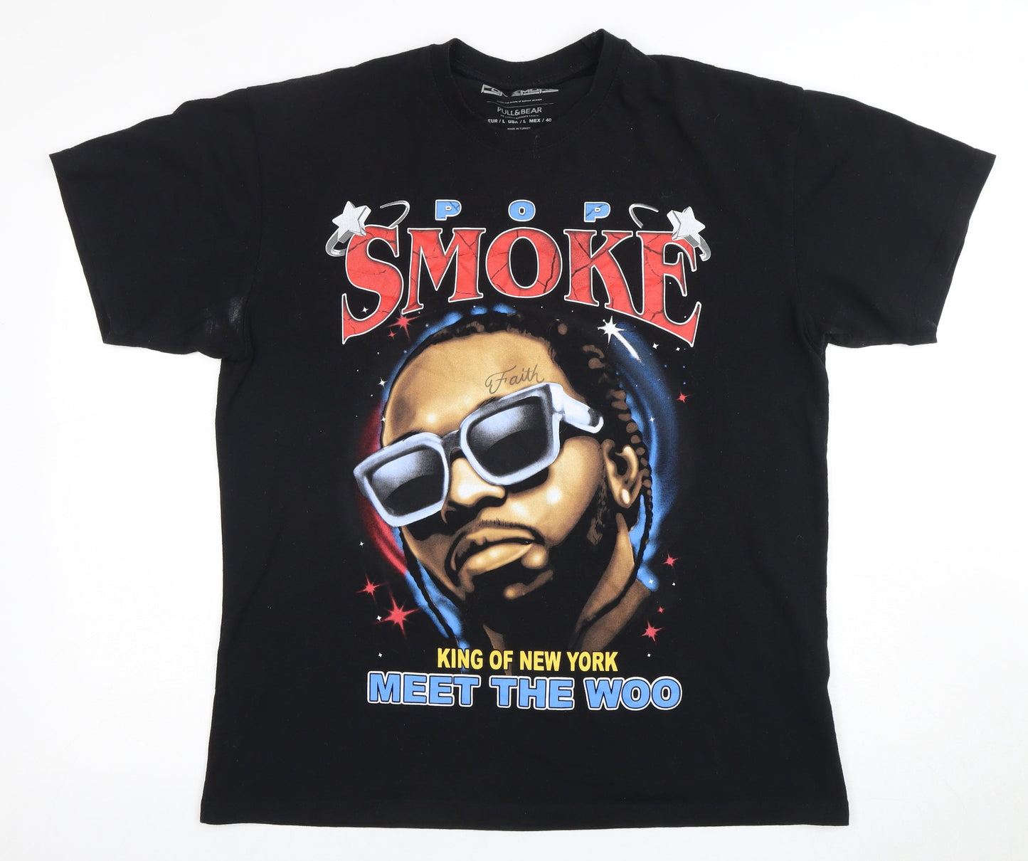 Pull&Bear Men's Black Music Graphic T-Shirt Size L