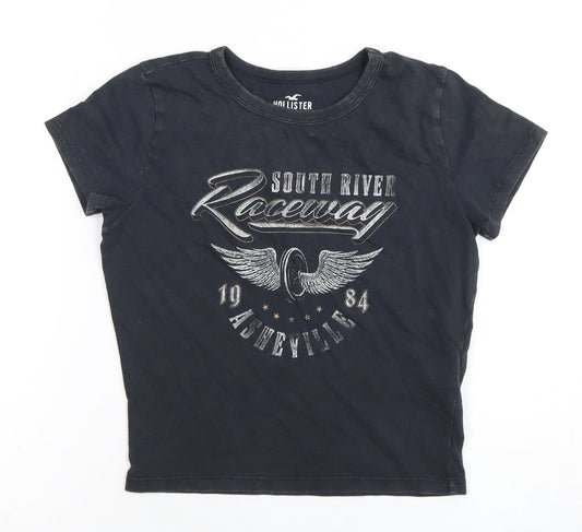 Unisex Adults UK Size XS Hollister Black Basic T-Shirt