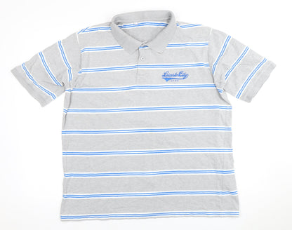 Leicester City Men's Grey Striped Polo Shirt L
