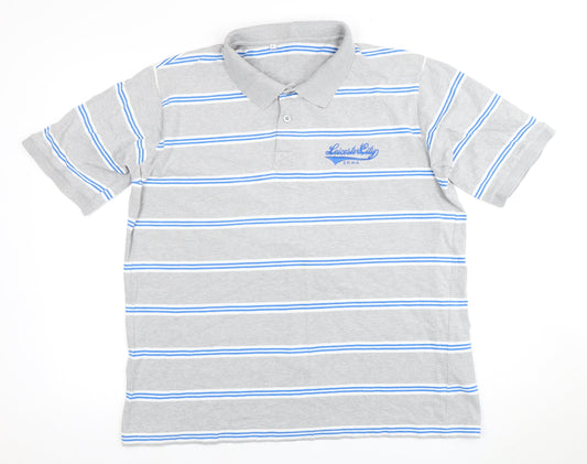 Leicester City Men's Grey Striped Polo Shirt L