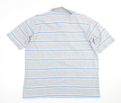 Leicester City Men's Grey Striped Polo Shirt L