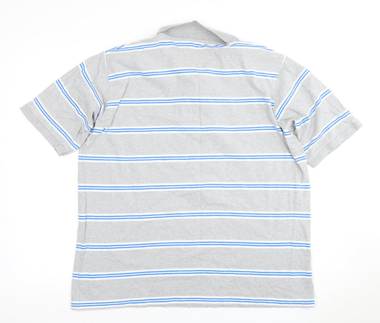 Leicester City Men's Grey Striped Polo Shirt L