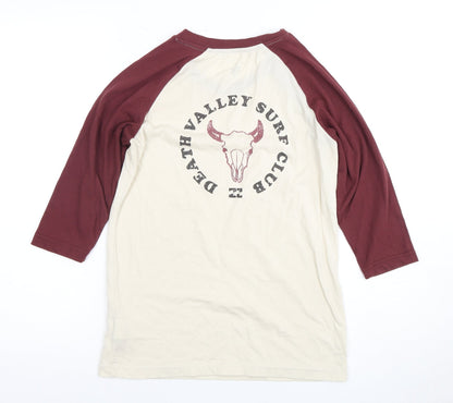 Unisex Adults UK Size XS Billabong Beige Ringer T-Shirt