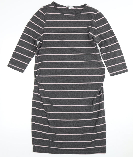 Blooming Marvellous Women's Grey Striped Midi Shift Dress