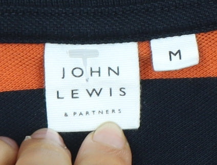 John Lewis Men's Orange Striped Polo Shirt M