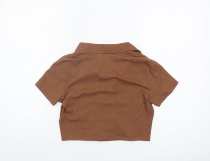 Monki Women's Brown Cropped Polo Shirt - M