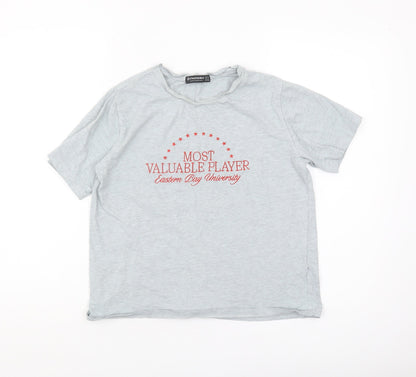 Stradivarius Women's Grey University T-Shirt - Size S