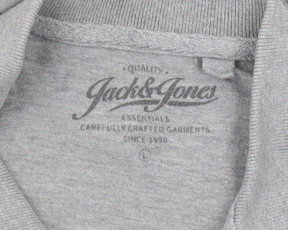 Jack & Jones Grey Mens Polo Shirt L Solid Casual