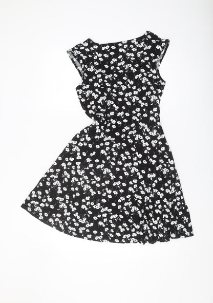Oasis Women's Black Floral A-Line Dress, Size S