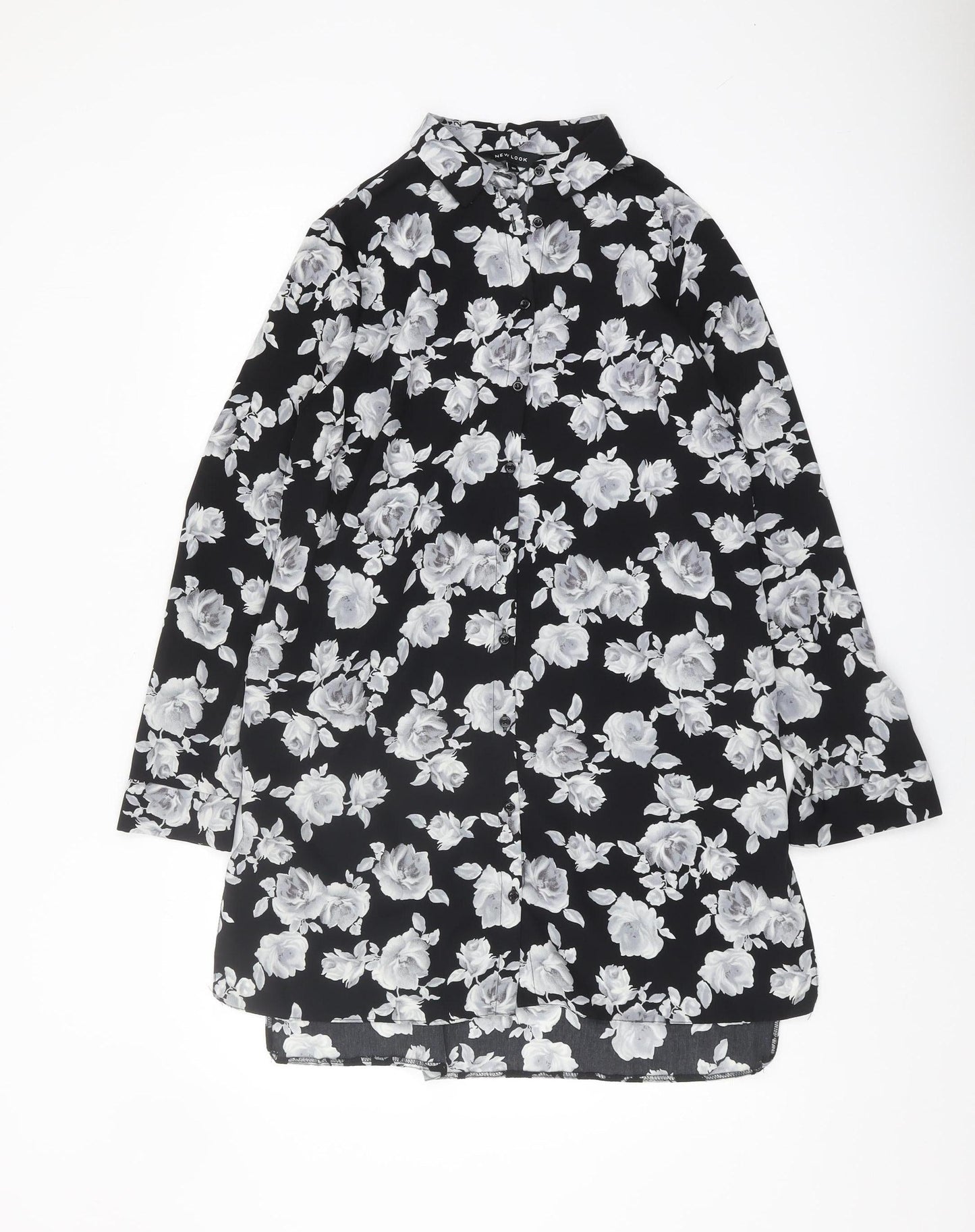 New Look Women's Black Floral Tunic Shirt Size 10