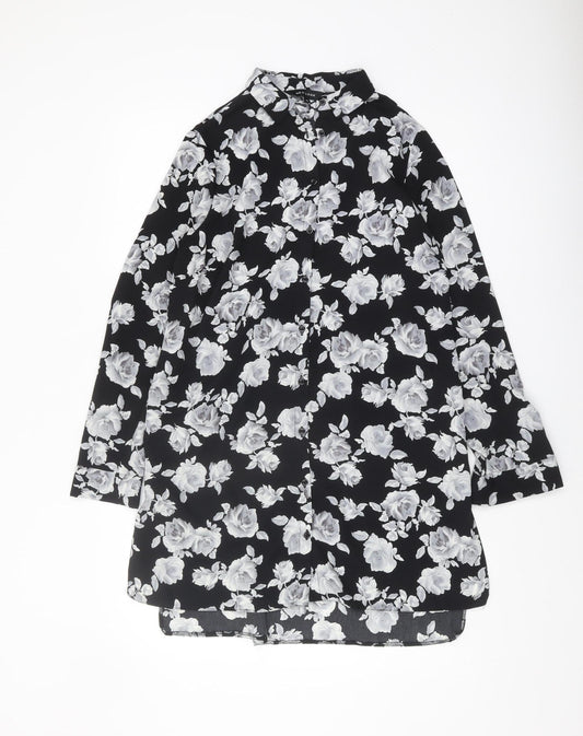 New Look Women's Black Floral Tunic Shirt Size 10