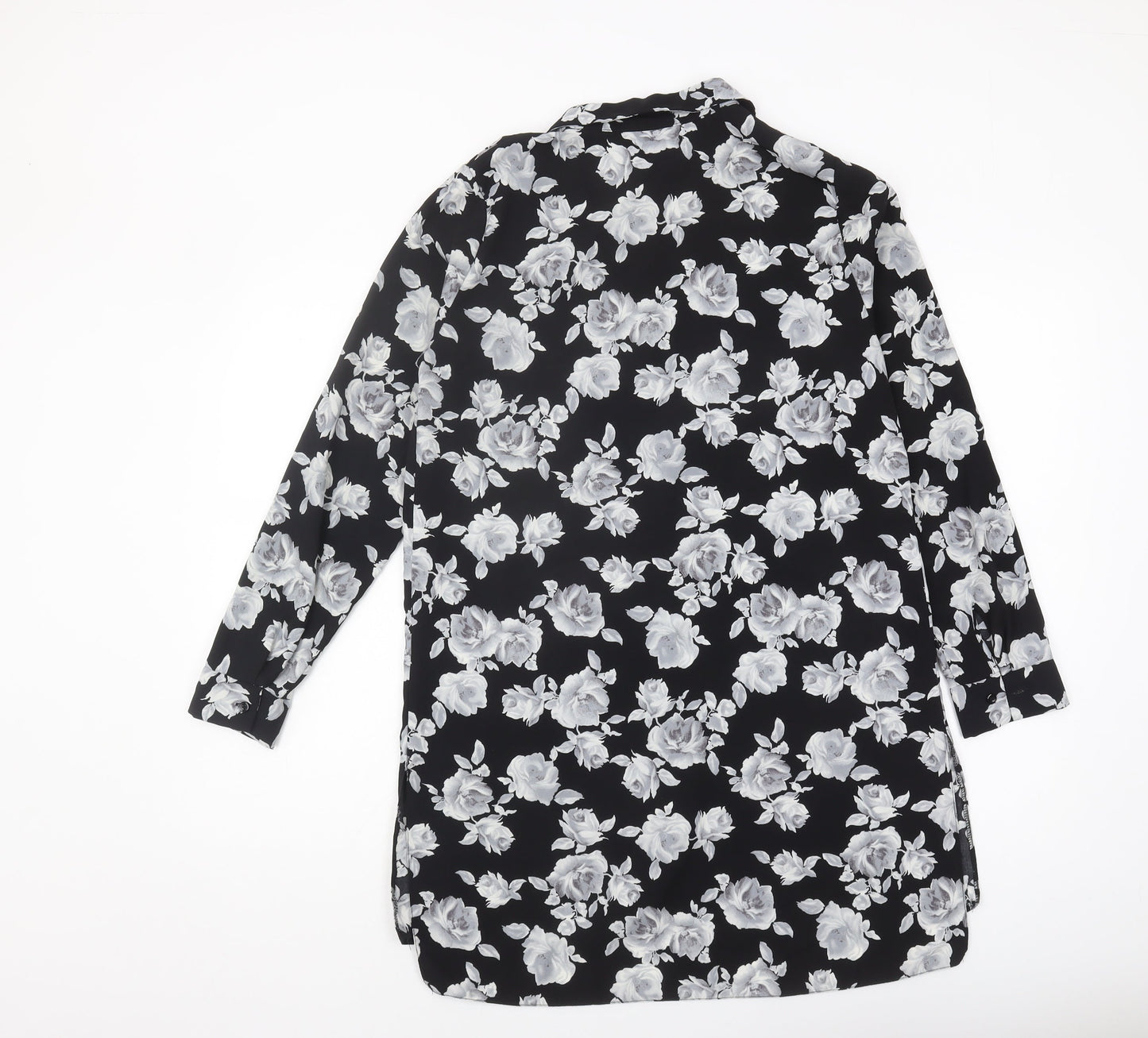 New Look Women's Black Floral Tunic Shirt Size 10