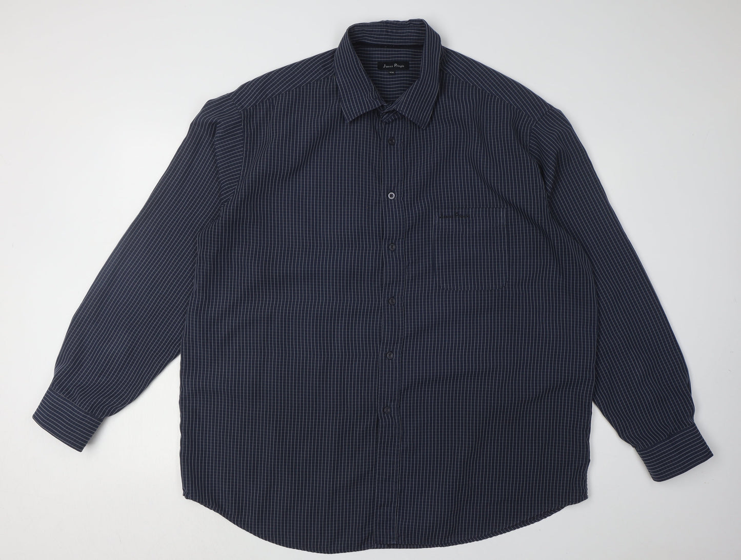 James Pringle Men's Blue 2XL Striped Long Sleeve Shirt