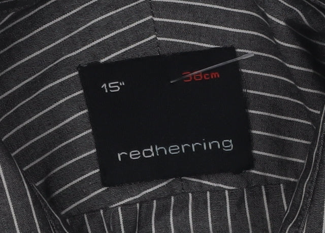 Redherring Men's Black Striped Button-Up Shirt 15