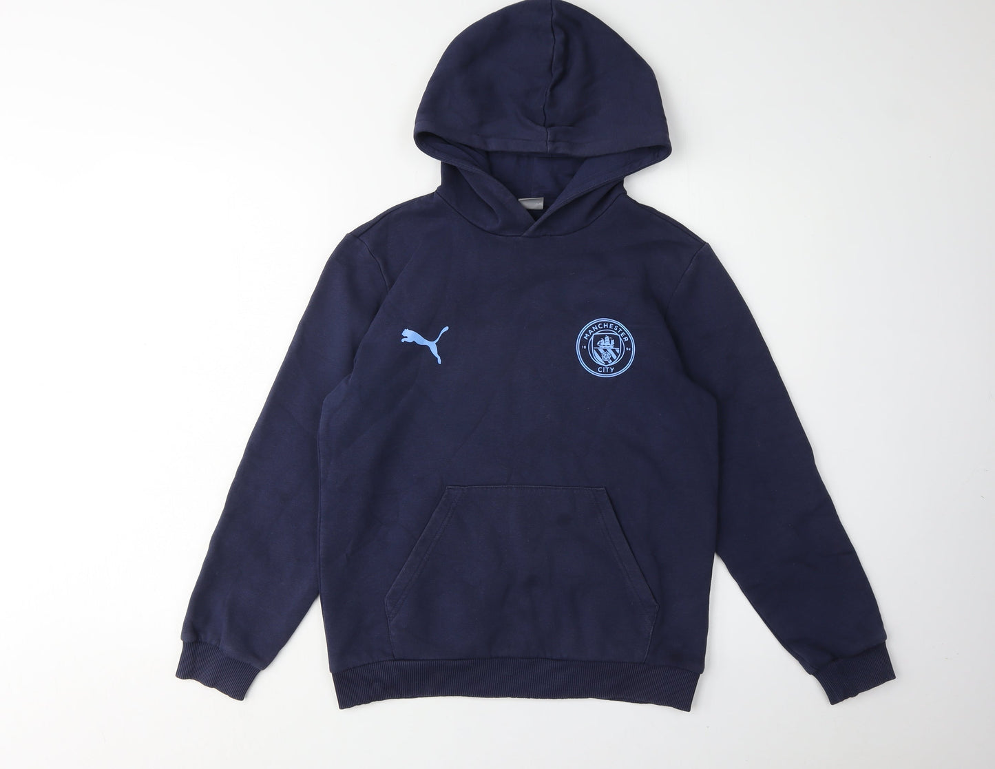 Puma Boys Blue Hoodie, Size L, Pullover Style, Football Theme