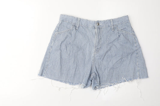 MNG Women's Blue Striped Cut-Off Cotton Shorts Size 10