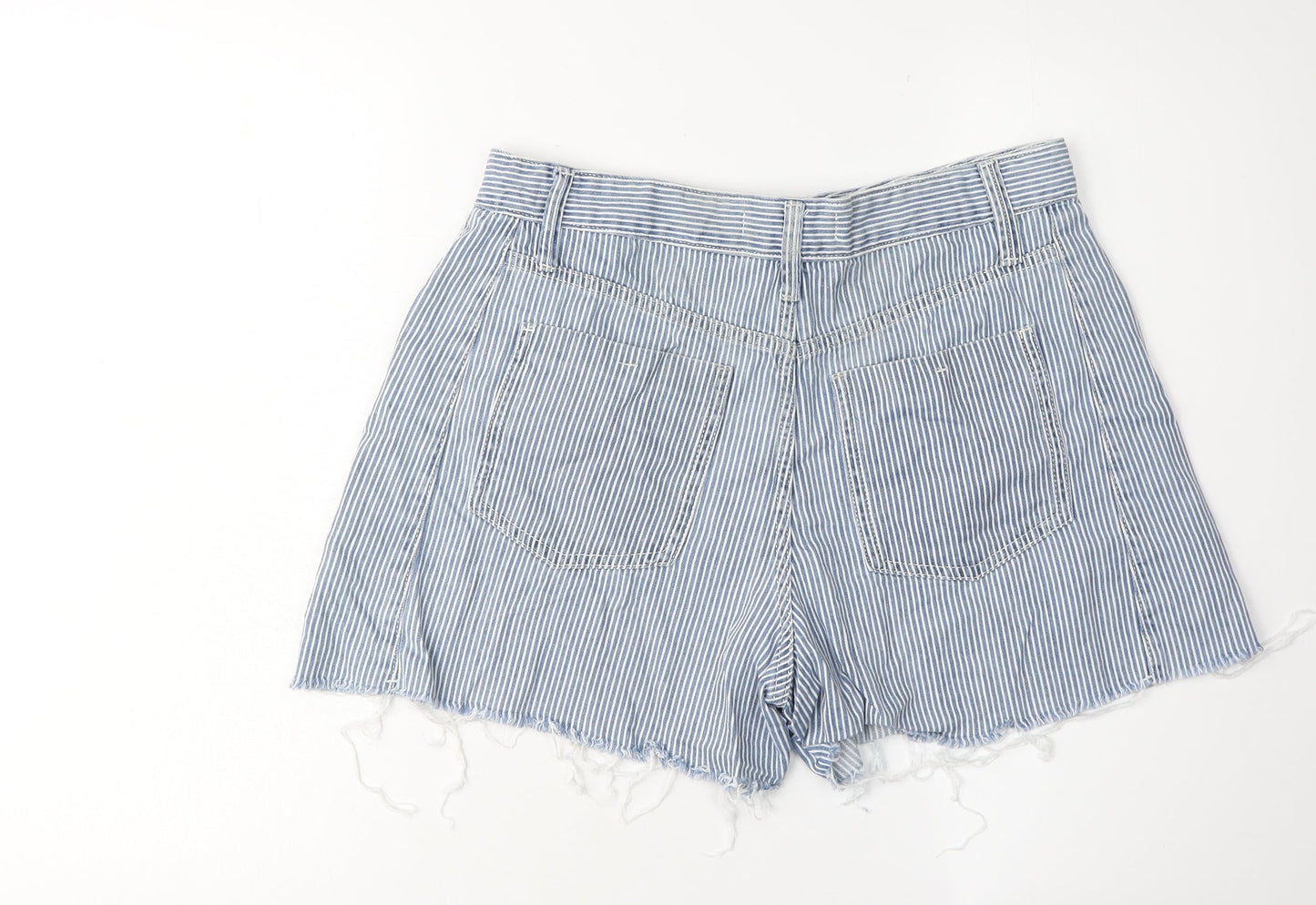 MNG Women's Blue Striped Cut-Off Cotton Shorts Size 10