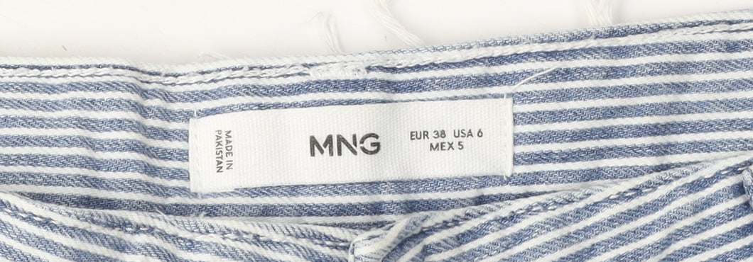 MNG Women's Blue Striped Cut-Off Cotton Shorts Size 10