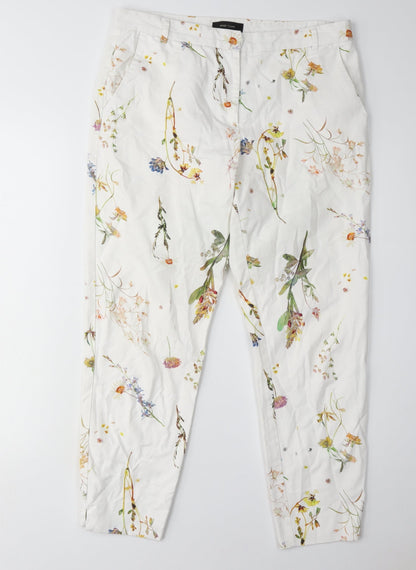 River Island Women's Floral Trousers, White, Size 12