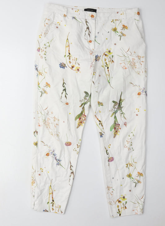 River Island Women's Floral Trousers, White, Size 12
