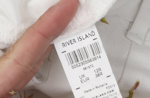 River Island Women's Floral Trousers, White, Size 12