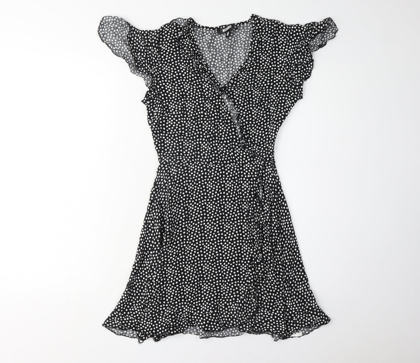 Missguided Women's Black Polka Dot Dress, Size 8, V-Neck