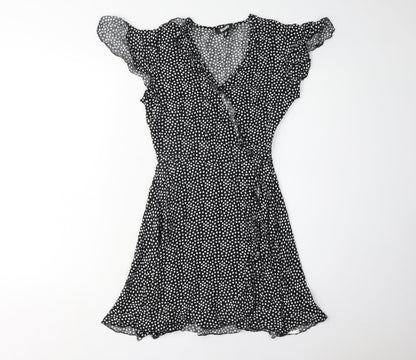 Missguided Women's Black Polka Dot Dress, Size 8, V-Neck