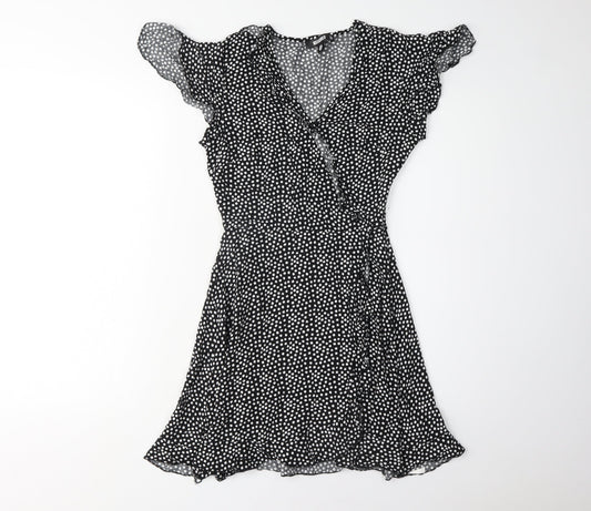 Missguided Women's Black Polka Dot Dress, Size 8, V-Neck