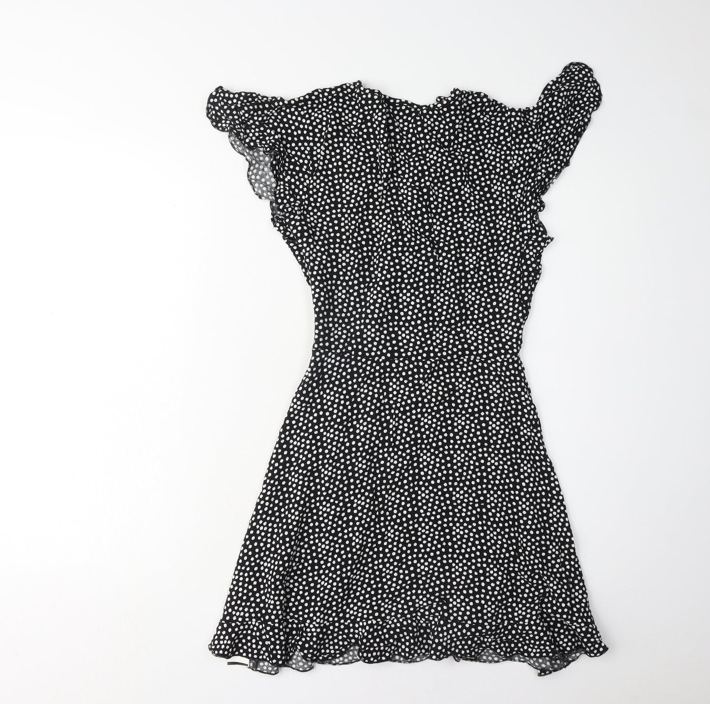 Missguided Women's Black Polka Dot Dress, Size 8, V-Neck