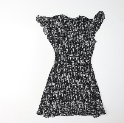 Missguided Women's Black Polka Dot Dress, Size 8, V-Neck