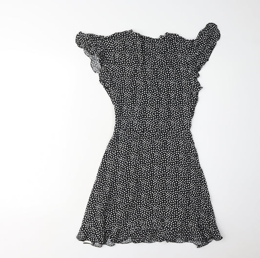 Missguided Women's Black Polka Dot Dress, Size 8, V-Neck