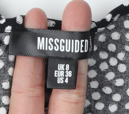 Missguided Women's Black Polka Dot Dress, Size 8, V-Neck